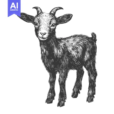 Popular premium asset: Hand-drawn illustration of a young goat with short horns and a curious