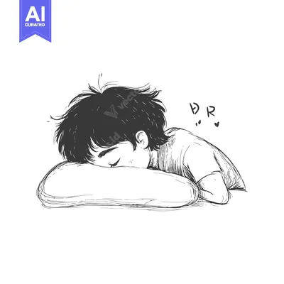 Premium design asset: Hand-drawn illustration of a young person sleeping on a pillow