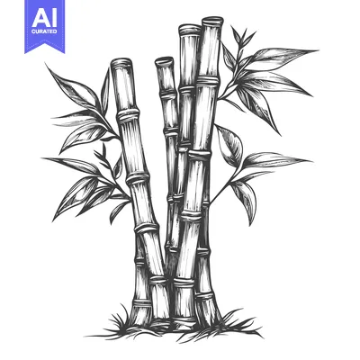 Aset desain premium: Hand-drawn Illustration of Bamboo Shoots with Leaves
