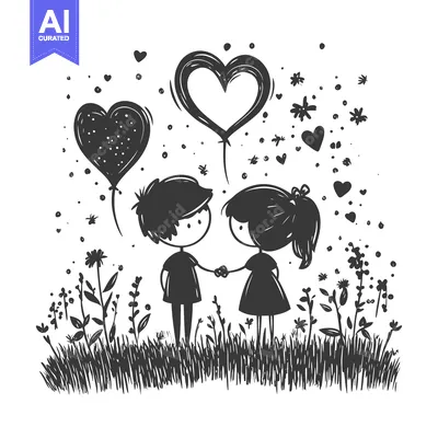 Popular premium asset: Hand-Drawn Illustration of Boy and Girl Holding Hands in a Field with