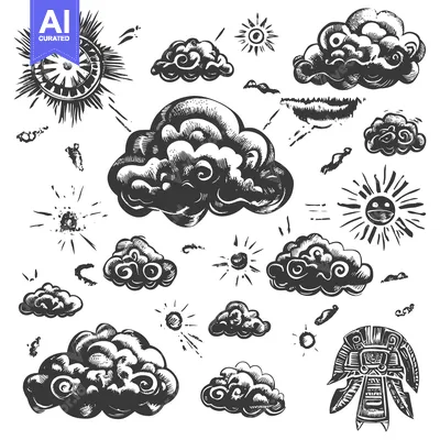 Aset premium populer: Hand-Drawn Illustration of Clouds and Suns