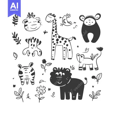 Popular premium asset: Hand-Drawn Illustration of Cute Black and White Animals and Plants