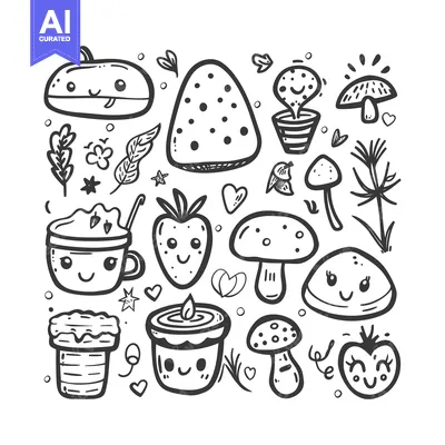 Popular premium asset: Hand-Drawn Illustration of Cute, Smiling Mushrooms, Fruit, and Other O