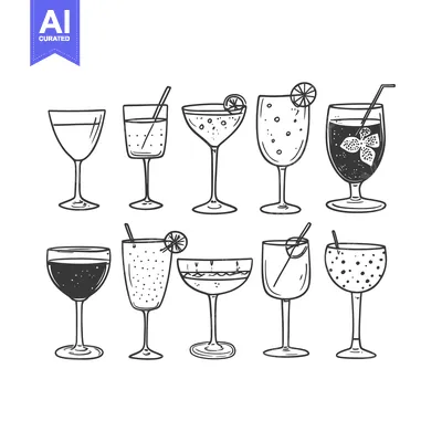 Aset premium populer: Hand-drawn Illustration of Different Types of Wine Glasses