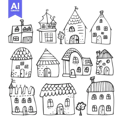 Aset premium populer: Hand-Drawn Illustration of Diverse Houses with Unique Features