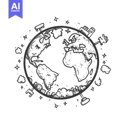 Popular premium asset: Hand-Drawn Illustration of Earth Surrounded by Buildings, Clouds, and