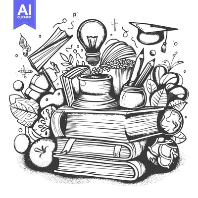Hand-Drawn Illustration of Educational Supplies with a Light Bulb and