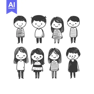 Aset premium populer: Hand-drawn illustration of eight smiling children