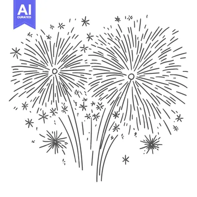 Premium design asset: Hand-Drawn Illustration of Exploding Fireworks