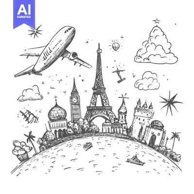 Aset premium populer: Hand-Drawn Illustration of Famous Landmarks Around the World with an A