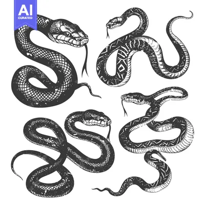 Aset premium populer: Hand-Drawn Illustration of Five Black and White Snakes