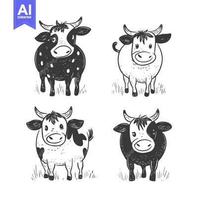 Aset premium populer: Hand-drawn Illustration of Four Cows with Different Markings