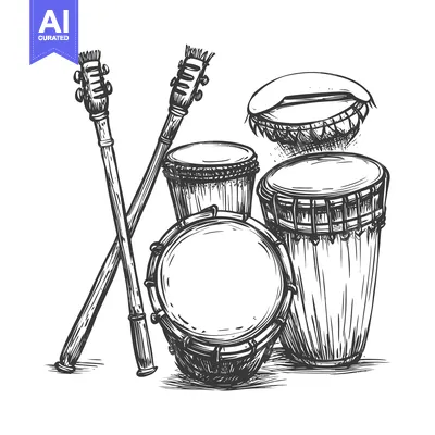 Aset premium populer: Hand-Drawn Illustration of Four Drums and Two Sticks