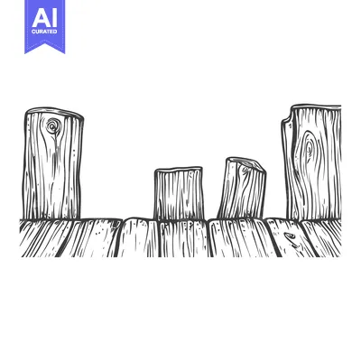 Aset premium populer: Hand-drawn Illustration of Four Wooden Logs on a Plank Floor