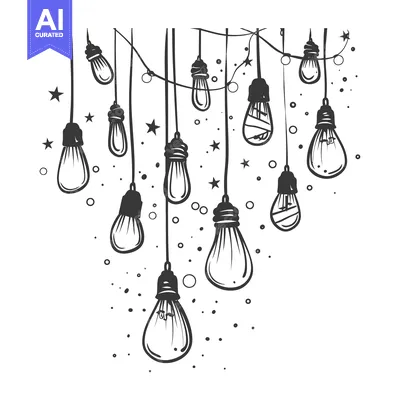 Aset premium populer: Hand-drawn Illustration of Hanging Lightbulbs with Stars and Dots