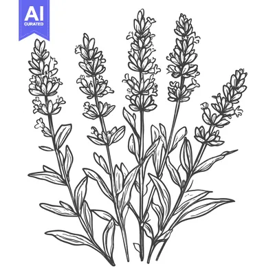 Aset premium populer: Hand-drawn illustration of lavender flower stems