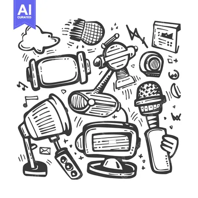 Aset premium populer: Hand-Drawn Illustration of Media and Broadcasting Equipment