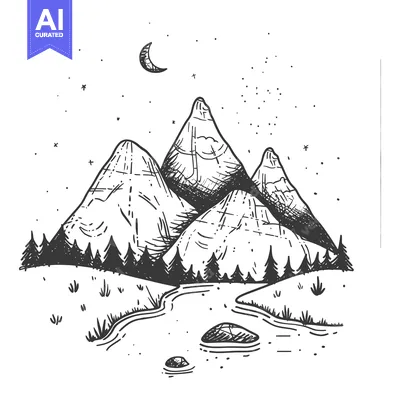 Popular premium asset: Hand-drawn Illustration of Mountain Range with Stream and Night Sky
