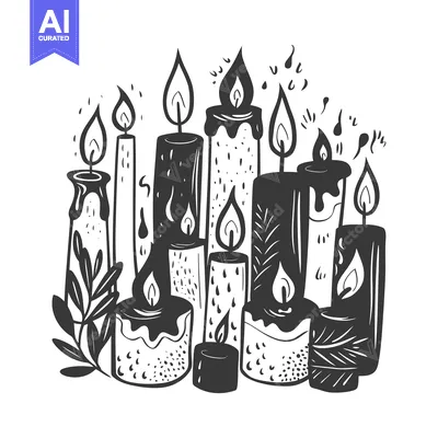 Aset premium populer: Hand-Drawn Illustration of Multiple Lit Candles with Flames and Drippi