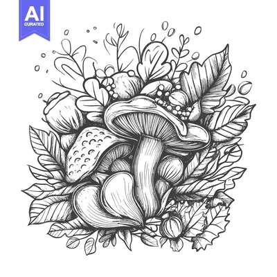 Popular premium asset: Hand-drawn illustration of mushrooms and foliage