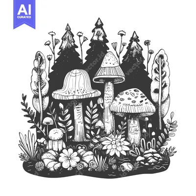 Popular premium asset: Hand-Drawn Illustration of Mushrooms and Forest Plants in Black and Wh