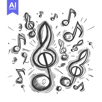Aset desain premium: Hand-drawn Illustration of Musical Notes with Emphasis on a Treble Cle