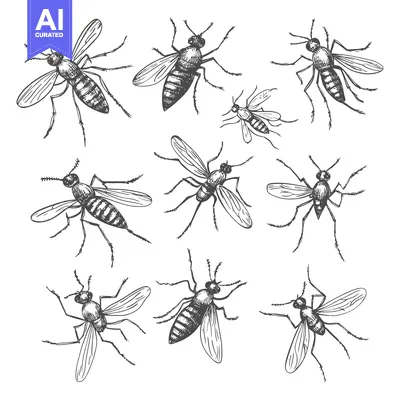 Premium design asset: Hand-Drawn Illustration of Nine Mosquitoes in Various Poses
