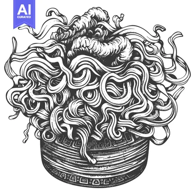 Aset desain premium: Hand-Drawn Illustration of Noodles in a Bowl