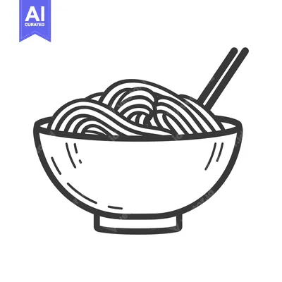 Aset premium populer: Hand-drawn illustration of noodles in a bowl with chopsticks
