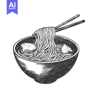 Aset premium populer: Hand-Drawn Illustration of Noodles with Chopsticks in a Bowl