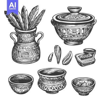 Popular premium asset: Hand Drawn Illustration of Ornate Pottery and Feathers