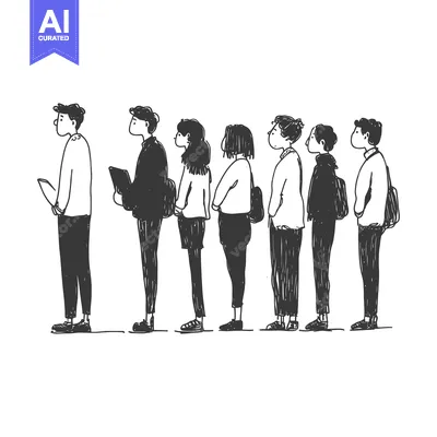 Popular premium asset: Hand-drawn Illustration of People Standing in a Line