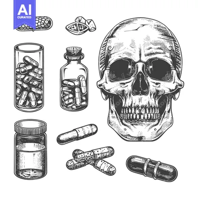 Popular premium asset: Hand-Drawn Illustration of Pills and a Skull