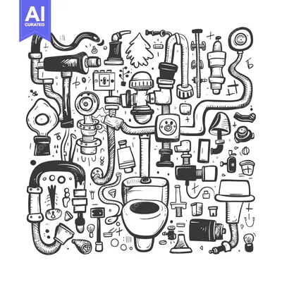 Hand-Drawn Illustration of Plumbing and Bathroom Supplies