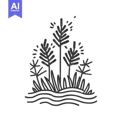 Aset desain premium: Hand-drawn illustration of reeds growing out of the water