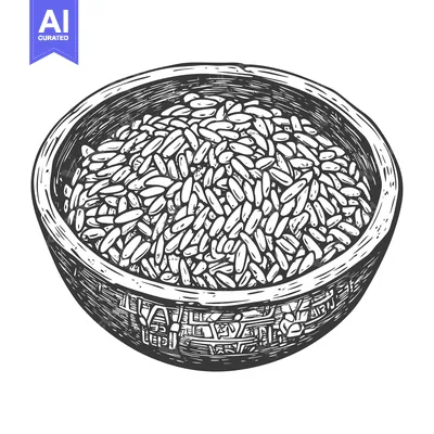Aset premium populer: Hand-Drawn Illustration of Rice Grains in a Bowl