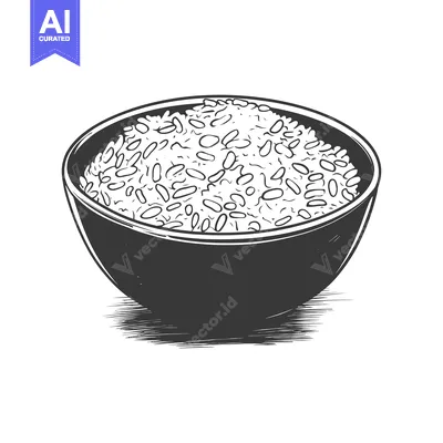 Aset desain premium: Hand-Drawn Illustration of Rice in a Bowl
