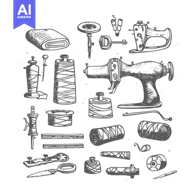Hand-drawn illustration of sewing tools and materials