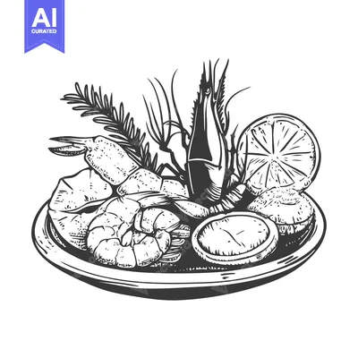 Popular premium asset: Hand-Drawn Illustration of Shrimp and Lemon Slices on a Plate