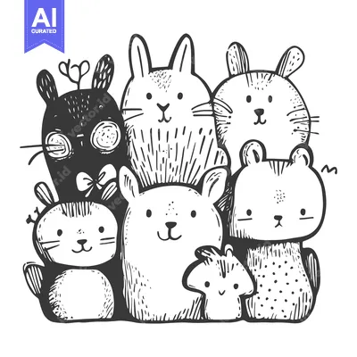 Popular premium asset: Hand-drawn Illustration of Six Cute Cartoon Animals with Big Eyes and