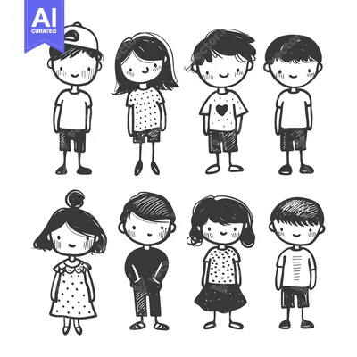Popular premium asset: Hand-Drawn Illustration of Six Cute Children in Various Outfits