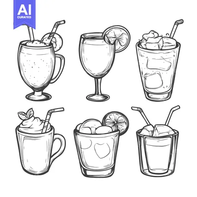Aset premium populer: Hand-Drawn Illustration of Six Different Types of Cocktails