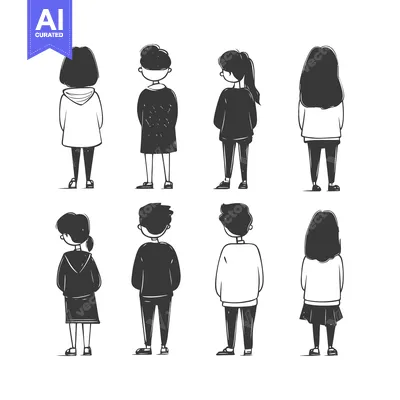 Popular premium asset: Hand-Drawn Illustration of Six People from Behind, Standing in Two Row