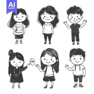 Aset premium populer: Hand-Drawn Illustration of Six Smiling Children