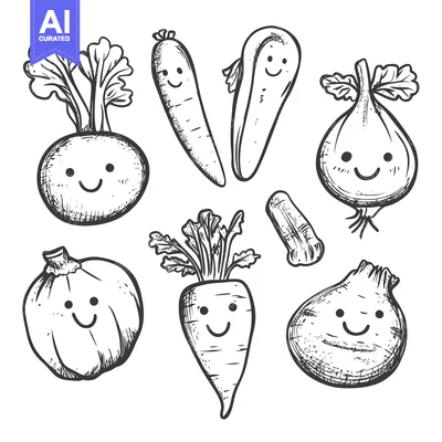 Hand-Drawn Illustration of Smiling Vegetables