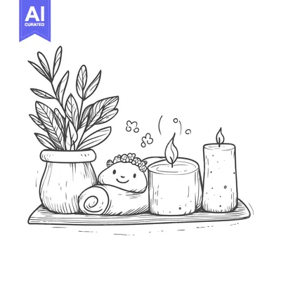Aset premium populer: Hand-drawn illustration of spa elements on a wooden tray