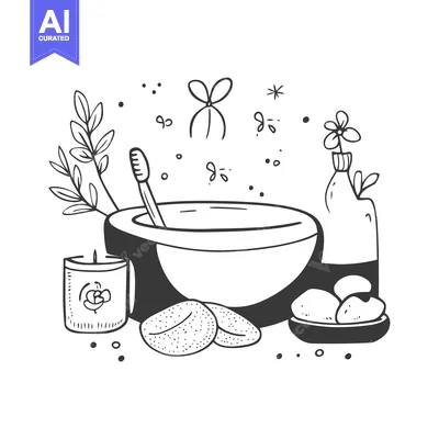 Premium design asset: Hand-Drawn Illustration of Spa Items with a Bowl of Water, Candles, an