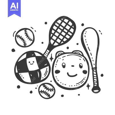 Premium design asset: Hand-Drawn Illustration of Sports Equipment with Faces