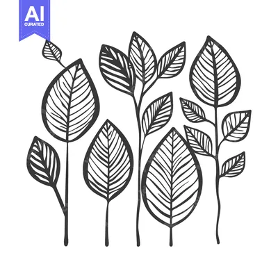 Aset premium populer: Hand-drawn illustration of stylized leaves with intricate vein pattern