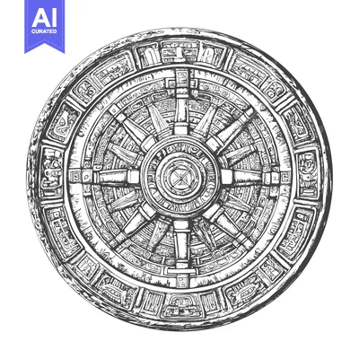 Aset premium populer: Hand-Drawn Illustration of the Aztec Calendar Stone